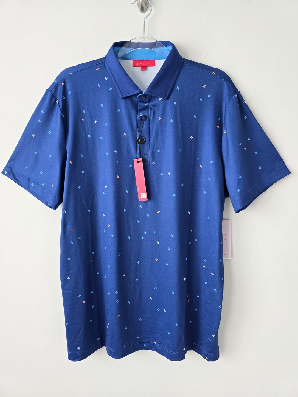 Redvenly Golf Polo Shirt Mens L Blue Geometric Print Performance NWT